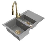 Mexen Gaspar évier en granit 1,5 cuve avec égouttoir et robinet de cuisine Savita, gris - 6507-71-672601-50 17458 5905315034267