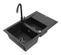 Mexen Gaspar évier en granit 1,5 cuve avec égouttoir et robinet de cuisine Telma, noir/argent - 6507-73-670200-70-B 18094 5905315014825
