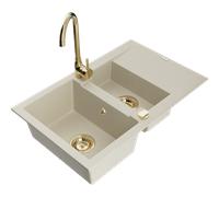 Mexen Gaspar évier en granit 1,5 cuves avec égouttoir et robinet de cuisine Telma, beige - 6507-69-670200-50 18087 5905315014764