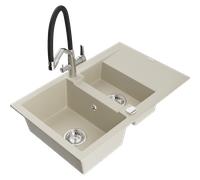 Mexen Gaspar évier en granit à 1,5 bac avec égouttoir et robinet de cuisine Duo, beige - 6507-69-671701-07 22708 5905315100504