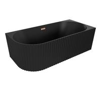 Mexen Gia baignoire autoportante d'angle nervurée droite 170 x 80 cm, noire mate, trop-plein en cuivre brossé - 52701708071P-65 53856 5905315505996
