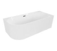 Mexen Gia baignoire autoportante d'angle cannelée droite 150 x 75 cm, blanc brillant, trop-plein gris brossé - 52701507500P-66 53682 5905315505507