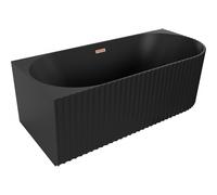 Mexen Gia baignoire autoportante d'angle cannelée gauche 150 x 75 cm, noir mat, trop-plein cuivre brossé - 52701507571L-65 53561 5905315505095