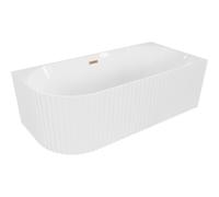 Mexen Gia baignoire îlot d'angle côtelée droite 150 x 75 cm, blanc brillant, trop-plein cuivre brossé - 52701507500P-65 53681 5905315505491