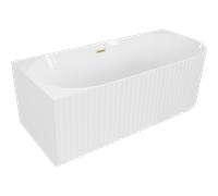 Mexen Gia baignoire autoportante d'angle rainurée gauche 150 x 75 cm, blanc brillant, trop-plein doré brossé - 52701507500L-55 53537 5905315504876