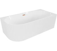 Mexen Gia baignoire autoportante d'angle striée droite 150 x 75 cm, blanc brillant, trop-plein cuivre brossé - 52701507500P-65