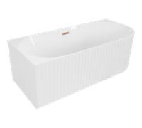 Mexen Gia baignoire autoportante d'angle striée gauche 150 x 75 cm, blanc brillant, trop-plein en cuivre brossé 53539 5905315504890