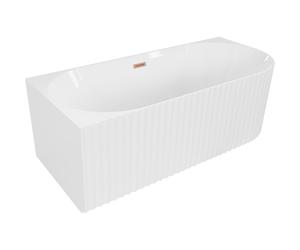 Mexen Gia baignoire autoportante d'angle striée gauche 150 x 75 cm, blanc brillant, trop-plein en cuivre brossé 53539 5905315504890