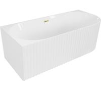 Mexen Gia baignoire îlot d'angle striée gauche 150 x 75 cm, blanc brillant, trop-plein doré brossé - 52701507500L-55