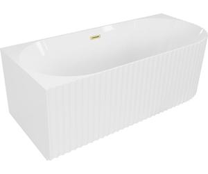 Mexen Gia baignoire îlot d'angle striée gauche 150 x 75 cm, blanc brillant, trop-plein doré brossé - 52701507500L-55