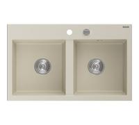 Mexen Hektor évier en granit 2 bacs 800 x 480 mm, beige, siphon chromé - 6521802000-69 31344 5905315070975