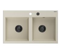 Mexen Hektor évier en granit 2 bacs 800 x 480 mm, beige, siphon noir - 6521802000-69-B 31500 5905315236616