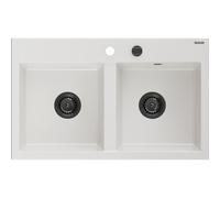 Mexen Hektor évier en granit 2 bacs 800 x 480 mm, blanc, siphon noir - 6521802000-20-B 31498 5905315236609