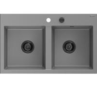 Mexen Hektor évier en granit 2 bacs 800 x 480 mm, gris, siphon noir - 6521802000-71-B