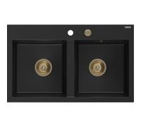 Mexen Hektor évier en granit 2 bacs 800 x 480 mm, noir, siphon doré - 6521802000-77-G 31496 5905315236456