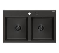 Mexen Hektor évier en granit double cuve 800 x 480 mm, noir/or métallisé, siphon noir - 6521802000-75-B 31507 5905315236647