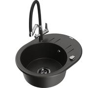 Mexen Kevin 1.5-bowl Granite Kitchen Sink with Duo Mixer, Black/Gold Metallic - 6517-75-671701-07-B
