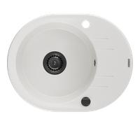 Mexen Kevin évier de cuisine en granit 1 bac avec égouttoir 586 x 458 mm, blanc, siphon noir - 6517581005-20-B 16384 5905315013583