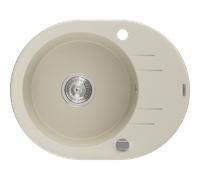 Mexen Kevin évier en granit 1 bac avec égouttoir 586 x 458 mm, beige, siphon chromé - 6517581005-69 16109 5905315052261