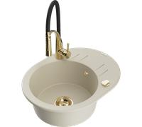 Mexen Kevin évier en granit 1 bac avec égouttoir et robinet de cuisine Aster, beige - 6517-69-73450-57-G 19369 5905315048486