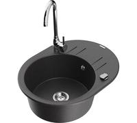 Mexen Kevin évier en granit 1 bac avec égouttoir et robinetterie de cuisine Telma, noir moucheté - 6517-76-670200-00 18851 5905315016478
