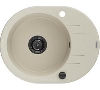 Mexen Kevin Évier en granit 1 cuve avec égouttoir 586 x 458 mm, Beige, siphon Black - 6517581005-69-B
