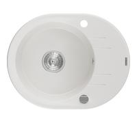 Mexen Kevin évier en granit à 1 bac avec égouttoir 586 x 458 mm, blanc, siphon chromé - 6517581005-20 16108 5905315052254
