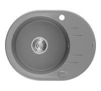 Mexen Kevin évier en granit à 1 bac avec égouttoir 586 x 458 mm, gris, siphon chromé - 6517581005-71 16110 5905315052278