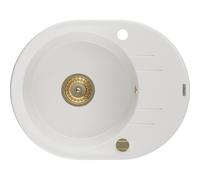 Mexen Kevin évier en granit à une cuve avec égouttoir 586 x 458 mm, blanc, siphon doré - 6517581005-20-G 16240 5905315012395