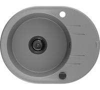 Mexen Kevin évier en granit 1 bac avec égouttoir 586 x 458 mm, gris, siphon noir - 6517581005-71-B 16387 5905315013606