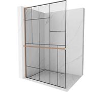 Mexen Kioto+ L pare douche avec étagère Walk-in 90 x 200 cm, motif noir, laiton brossé - 800-090-123-65-78