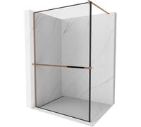 Mexen Kioto+ paroi de douche avec étagère Walk-in 100 x 200 cm, cadre noir, or rose - 800-100-121-60-70 13978 5907709178144