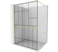Mexen Kioto+ paroi de douche avec étagère Walk-in 100 x 200 cm, motif noir, doré brossé - 800-100-121-55-78 37089 5905315246615