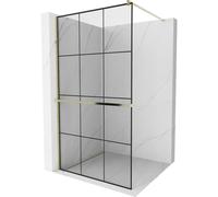 Mexen Kioto+ paroi de douche avec étagère Walk-in 110 x 200 cm, grille noire, dorée - 800-110-121-50-77 13904 5907709177468