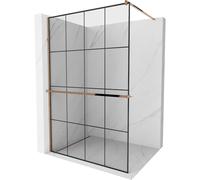 Mexen Kioto+ paroi de douche avec étagère Walk-in 130 x 200 cm, grille noire, or rose - 800-130-121-60-77 13989 5907709178458