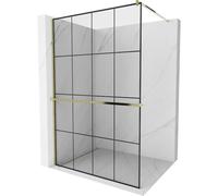 Mexen Kioto+ paroi de douche avec étagère Walk-in 140 x 200 cm, grille noire, dorée - 800-140-121-50-77 13907 5907709177758