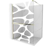 Mexen Kioto+ paroi de douche avec étagère Walk-in 140 x 200 cm, vague blanche, or - 800-140-121-50-97 13931 5907709177789