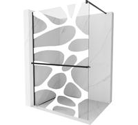 Mexen Kioto+ paroi de douche avec tablette et barre 100 x 200 cm, Transparent/Blanc motif 8 mm, Noir - 800-100-121-70-97