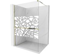 Mexen Kioto+ paroi de douche avec tablette et barre 130 x 200 cm, Transparent/blanc motif 8 mm, Or - 800-130-121-50-85