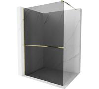 Mexen Kioto+ paroi de douche avec tablette et barre 90 x 200 cm, Noir graphite 8 mm, Or - 800-090-121-50-40