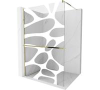 Mexen Kioto+ paroi de douche avec tablette et barre 90 x 200 cm, Transparent/blanc motif 8 mm, Or - 800-090-121-50-97