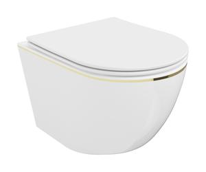 Mexen Lena chaise WC sans bride avec abattant à descente progressive slim, duroplast, blanc/ligne dorée - 30224005 16085 5907709154469