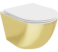 Mexen Lena Cuvette de WC sans rebord avec plaque mince à chute lente, duroplast, blanc/or- 30224006