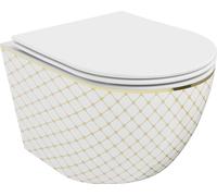 Mexen Lena Cuvette de WC sans rebord avec plaque mince à chute lente, duroplast, blanc/or motif à carreaux - 30224009