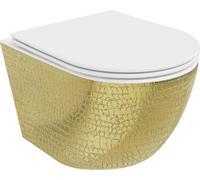 Mexen Lena Cuvette de WC sans rebord avec plaque mince à chute lente, duroplast, blanc/or motif peau de poisson - 30224008