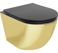 Mexen Lena Cuvette de WC sans rebord avec plaque mince à chute lente, duroplast, Matte Black/Gold- 30224076