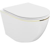 Mexen Lena Cuvette de WC sans rebord avec plaque mince à chute lente, duroplast, motif géométrique blanc/or - 30224005