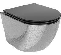 Mexen Lena Cuvette de WC sans rebord avec plaque mince à chute lente, duroplast, noir mat/argenté motif peau de poisson - 30224072