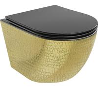 Mexen Lena Cuvette de WC sans rebord avec plaque mince à chute lente, duroplast, noir mat/or motif peau de poisson - 30224078