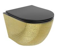 Mexen Lena cuvette WC Rimless avec abattant à descente progressive slim, duroplast, noir mat/motif écailles doré - 30224078 15873 5907709155831